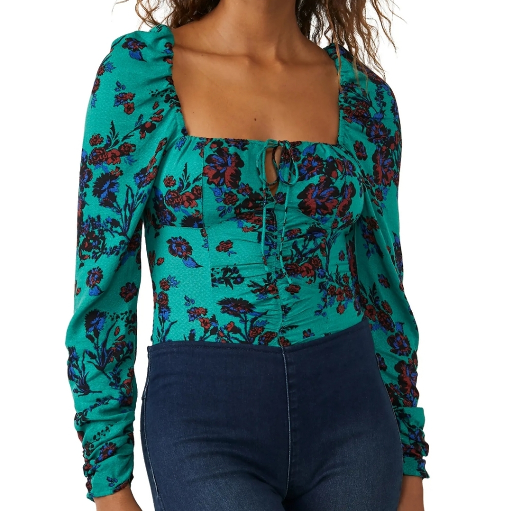NWT Free People Hilary Green Combo Top